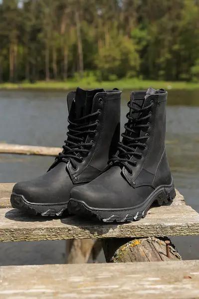 Літні берці Crazy шкіра вставки Cordura Чорні - Зображення 5