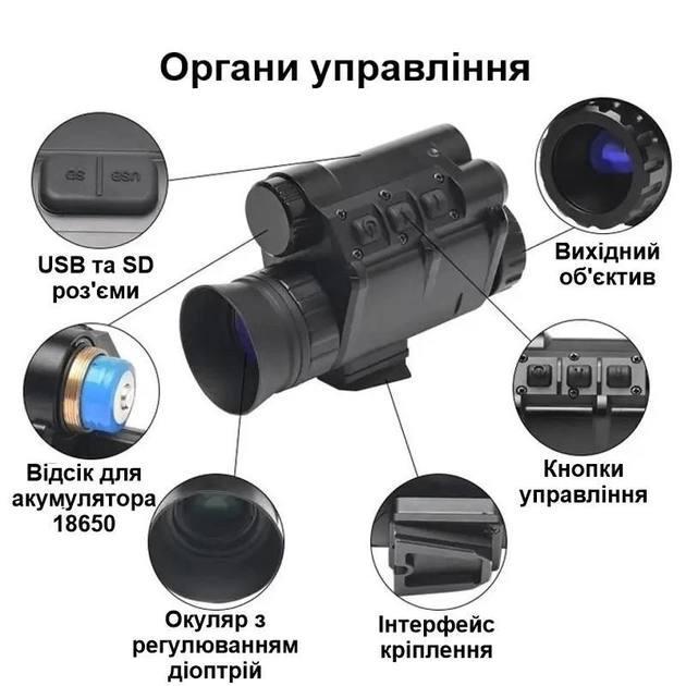 Монокуляр нічного бачення NVG30 з кутом огляду 40°, невидимою підсвіткою 940nm, wifi, записуванням + Кріплення - Зображення 5