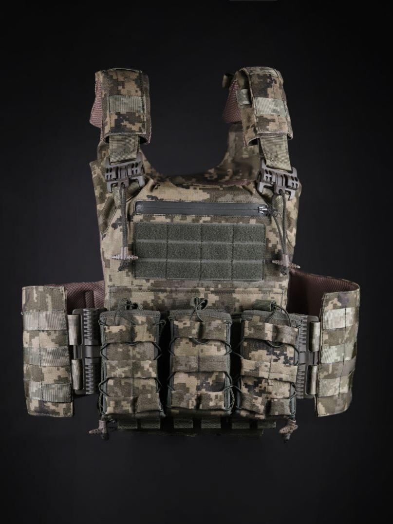 Плитоноска Cordura 1000D бокові кармани 15*20 см або 15*30 см + 3 підсумки Піксель