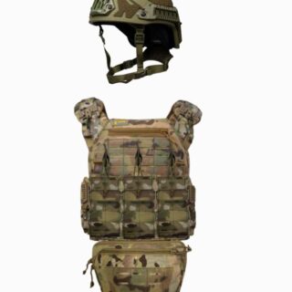 Плитоноска швидкого скидання WARMOR Gen.3 Pro Мультикам+ 4 підсумки та шолом NIJ IIIA Sestan-Busch Helmet