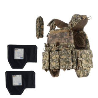 Плитоноска М7 PRO + балістичні пакети 2 класу S/M та 4 підсумка Піксель