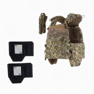 Плитоноска М7 PRO + балістичні пакети 2 класу S/M та 1 підсумок Піксель