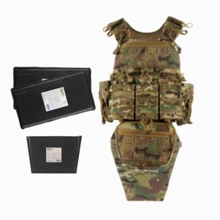 Плитоноска М7 PRO Мультикам + 4 підсумки , захист паху 2 класу та балістичні пакети 2 класу