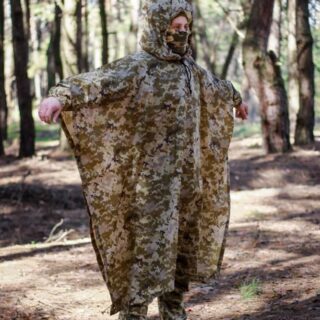 Плащ-намет дощовик 145*240 см плащівка з люверсами Піксель