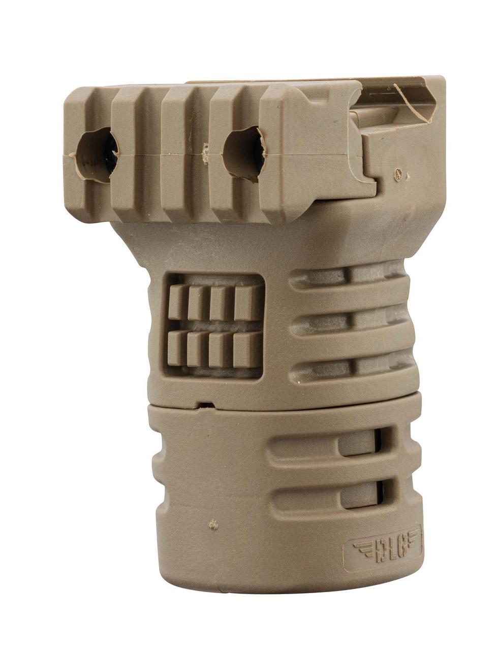 Текстурована коротка вертикальна рукоятка DLG Tactical з бічною планкою Picatinny з відсіком для зберігання Койот