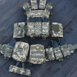 Плитоноска GEN.9 + РПС з кишенею під балістичний пакет +12 підсумків Піксель