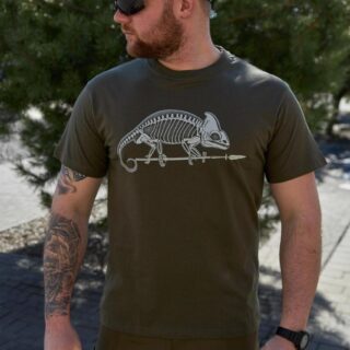 Футболка з принтом Chameleon Bones 100% Cotton Олива